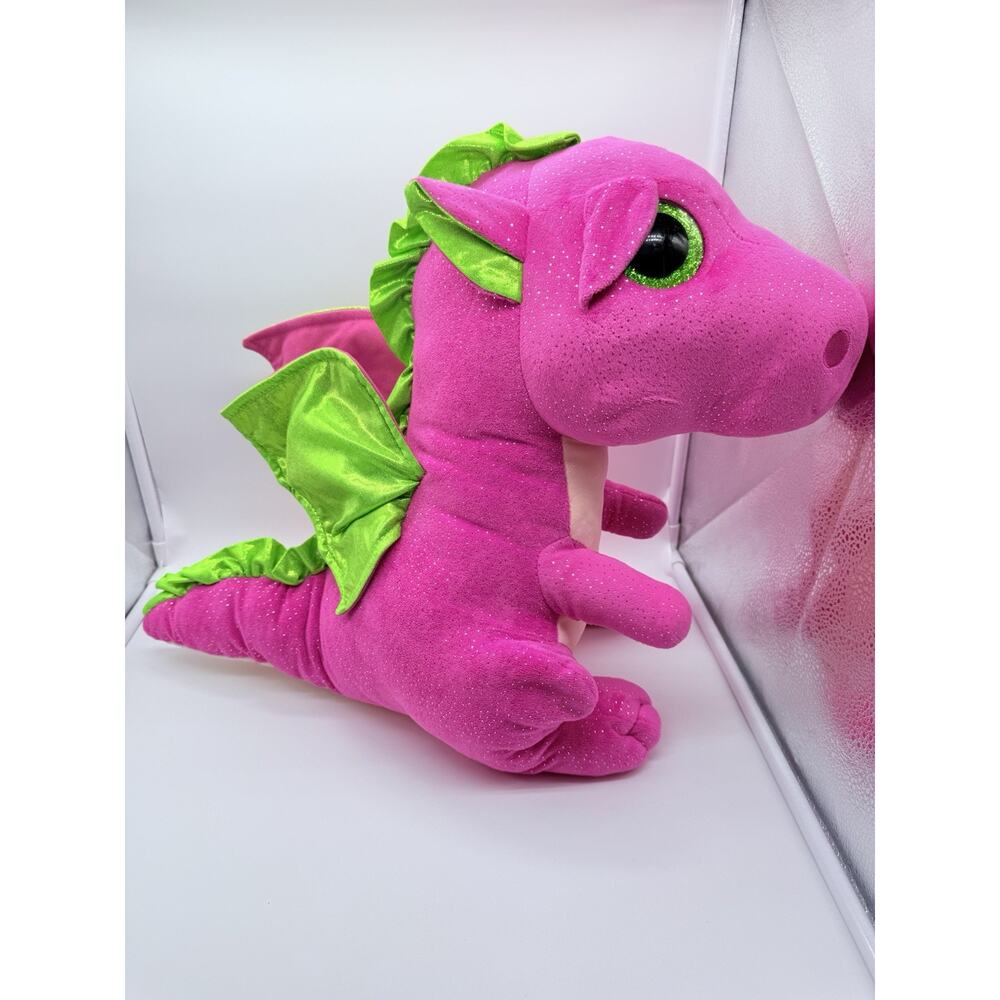TY Darla Pink Sparkle Dragon Plush Green Wings Large Stuffed Animal Toy 15" 2017